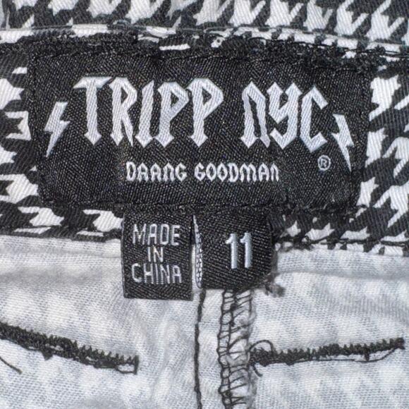 Tripp NYC Skinny Pants Womens Size 11 Black White Houndstooth Mid Rise Goth Punk - Picture 6 of 7